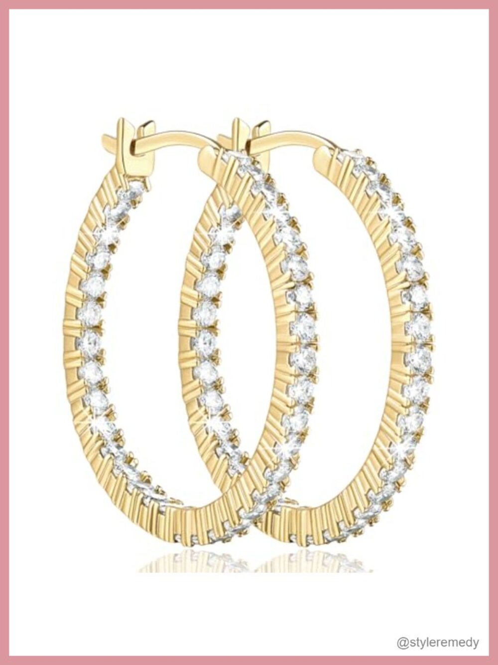 14K Gold Plated Cubic Zirconia Hoop Earrings Huggie Lightweight